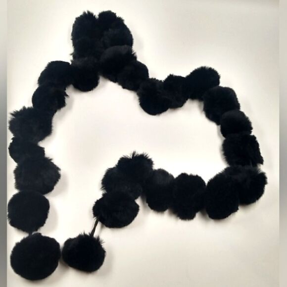 Vintage Fur Ball Black Scarf Winter Women's Accessories - Picture 3 of 10